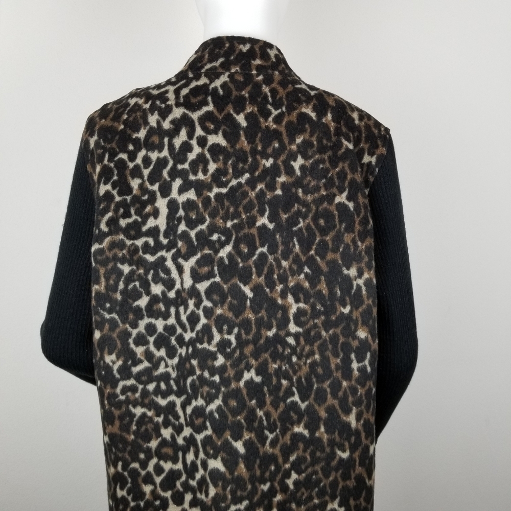 Kenneth Cole Lg Cheetah Pea Coat Black Knit Sleeve - Picture 4 of 8
